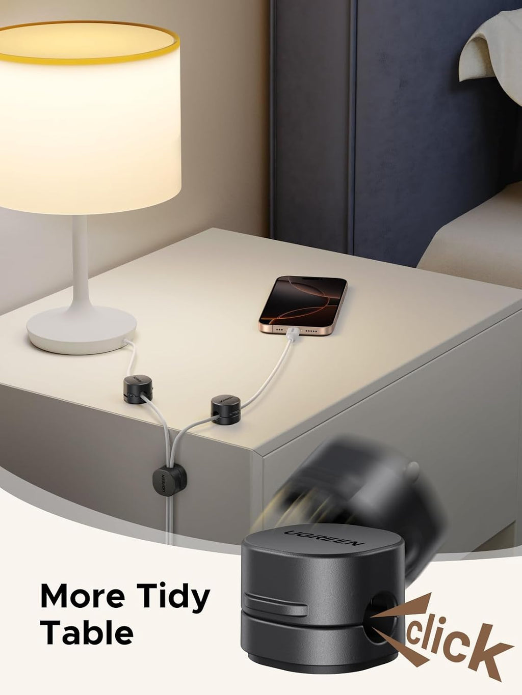 Cable Organizer Clips, Adhesive Cable Management - 6-Pack Strong Magnetic Cord Holder for Desk to Keep Phone Charging