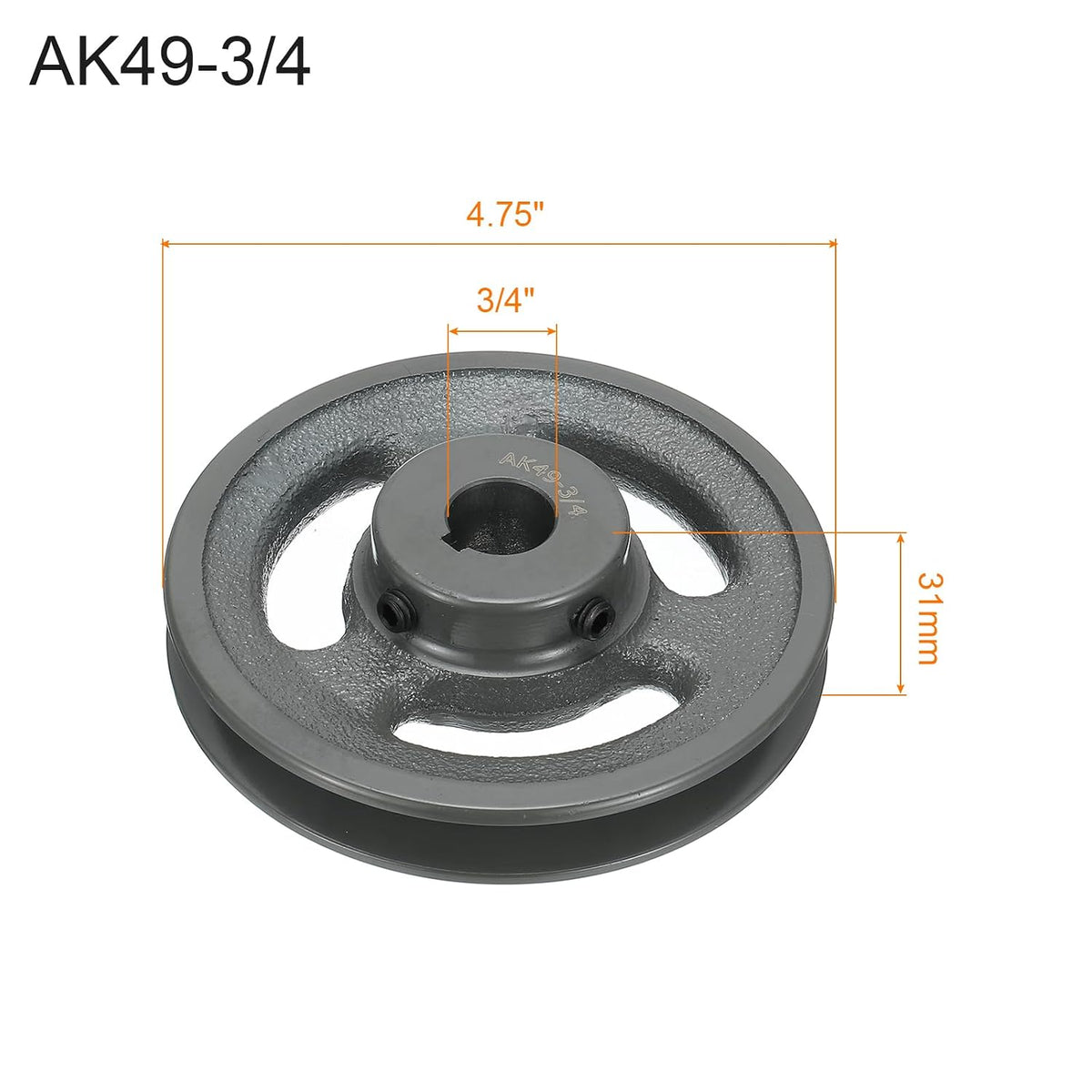 uxcell AK49-3/4 V-Belt Sheave 3/4" Bore, 4.75" OD, Single Groove Web Sheave