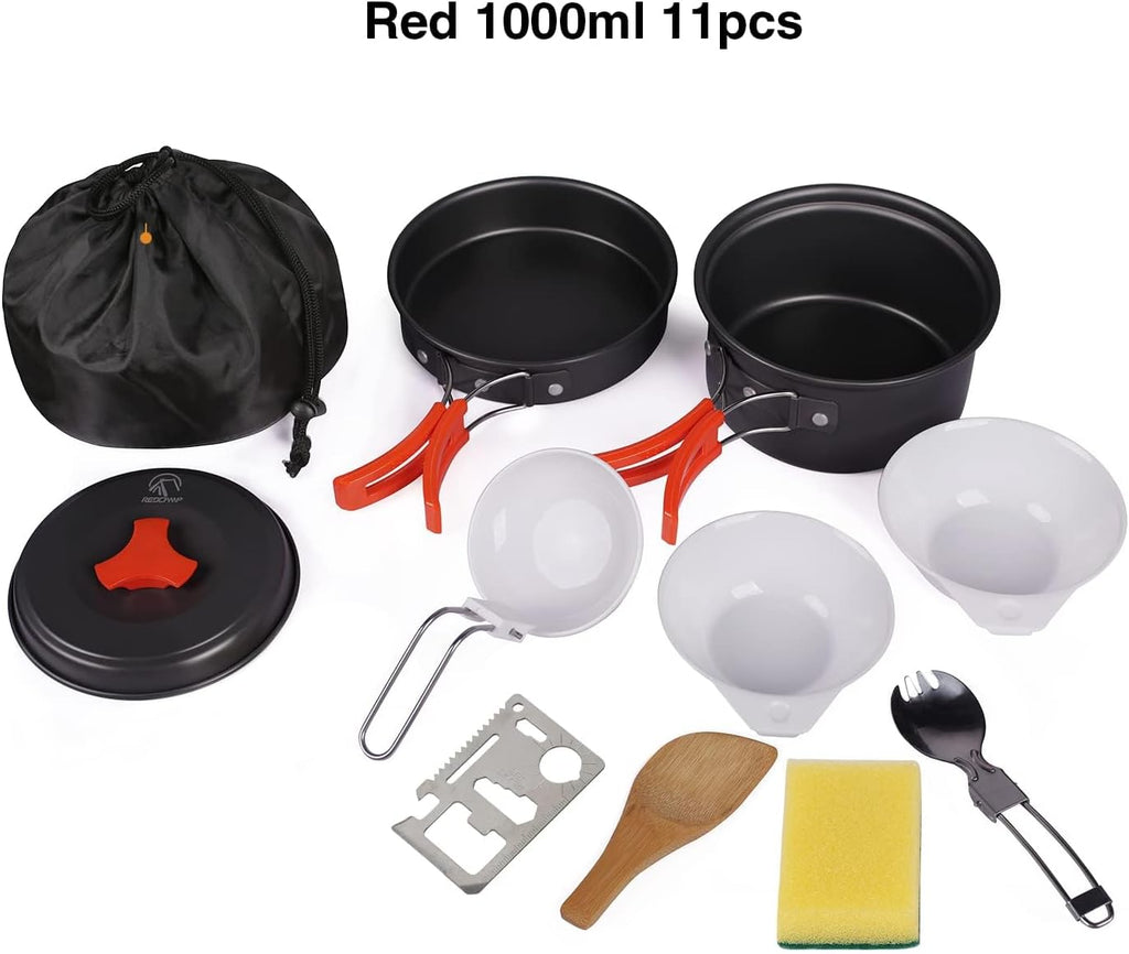 6/10/11/12/14/15/19 PCS Camping Cookware Mess Kit Camping Gear Campfire Utensils Lightweight Stackable Pot Pan Bowls