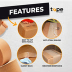 WOD WATWTE Reinforced Water Activated Kraft Tape Brown Gummed - 2.75 inch (70mm) x 375 ft. Fiberglass Tape for