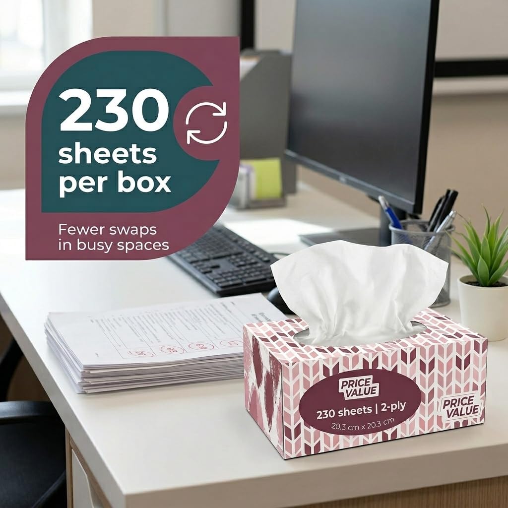 Facial Tissues Boxes Bulk, Soft 2-Ply, 230 Sheets, 8 Pack