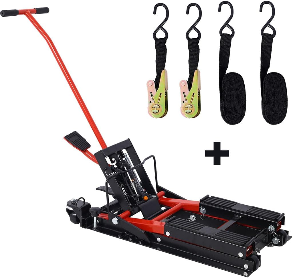 Hydraulic Motorcycle Lift Jack, 1500 LBS Capacity ATV Scissor Lift Jack, Portable Motorcycle Lift Table with 4 Wheels