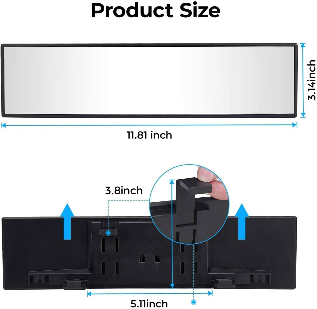 Panoramic Rear View Mirror, 12 Inch Wide Angle Clip On Mirror, Universal Car Interior Accessories, Convex Interior