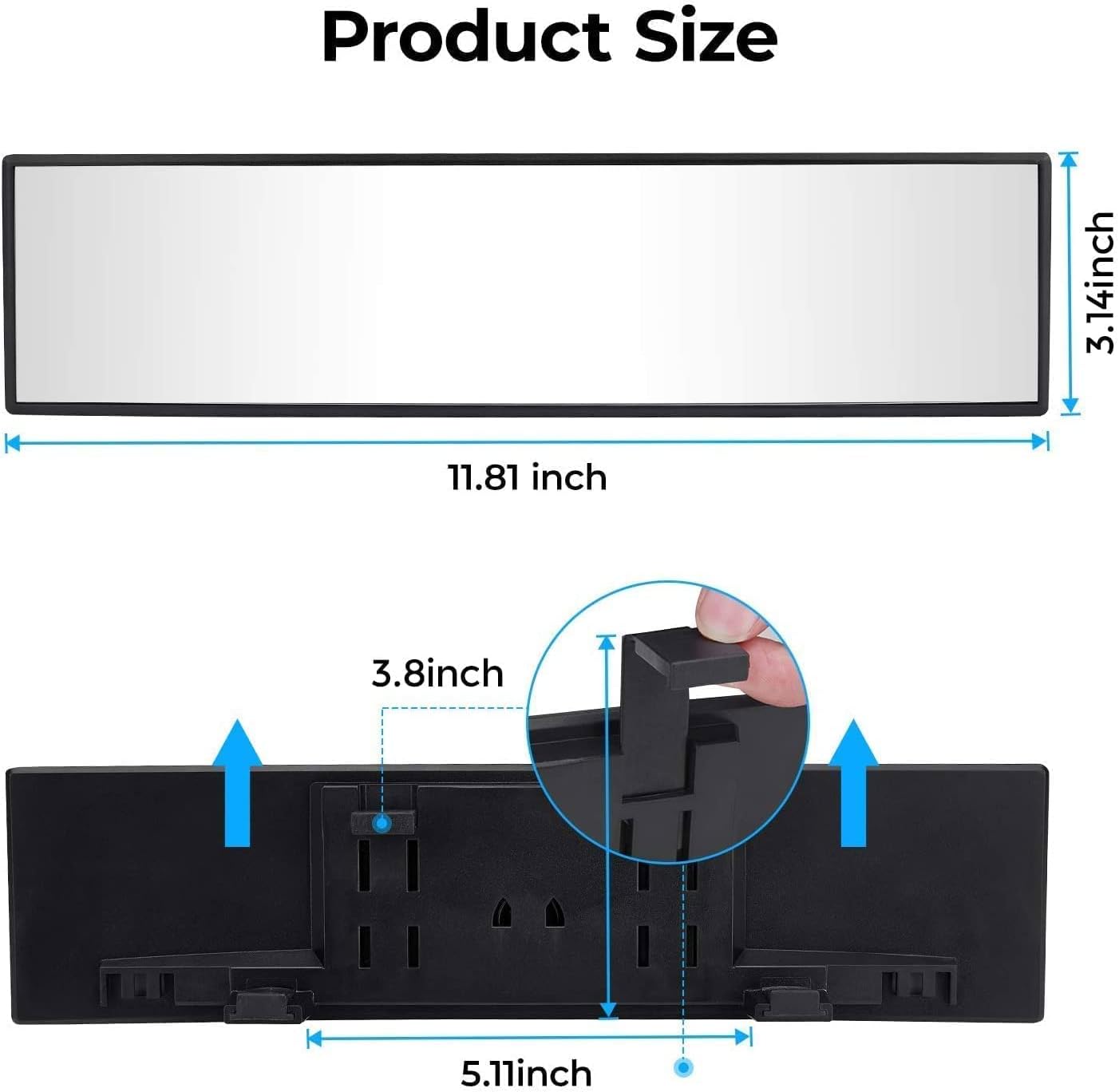 Panoramic Rear View Mirror, 12 Inch Wide Angle Clip On Mirror, Universal Car Interior Accessories, Convex Interior