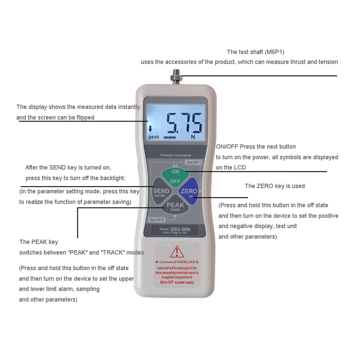 Digital Force Gauge, High Precision Digital DS2-500N 1000N Push Force Gauge Push 20N 2KGS Pull Strength Tester Small Sensor Dynamometer Quality Control & Material Testing(DS2-500N)