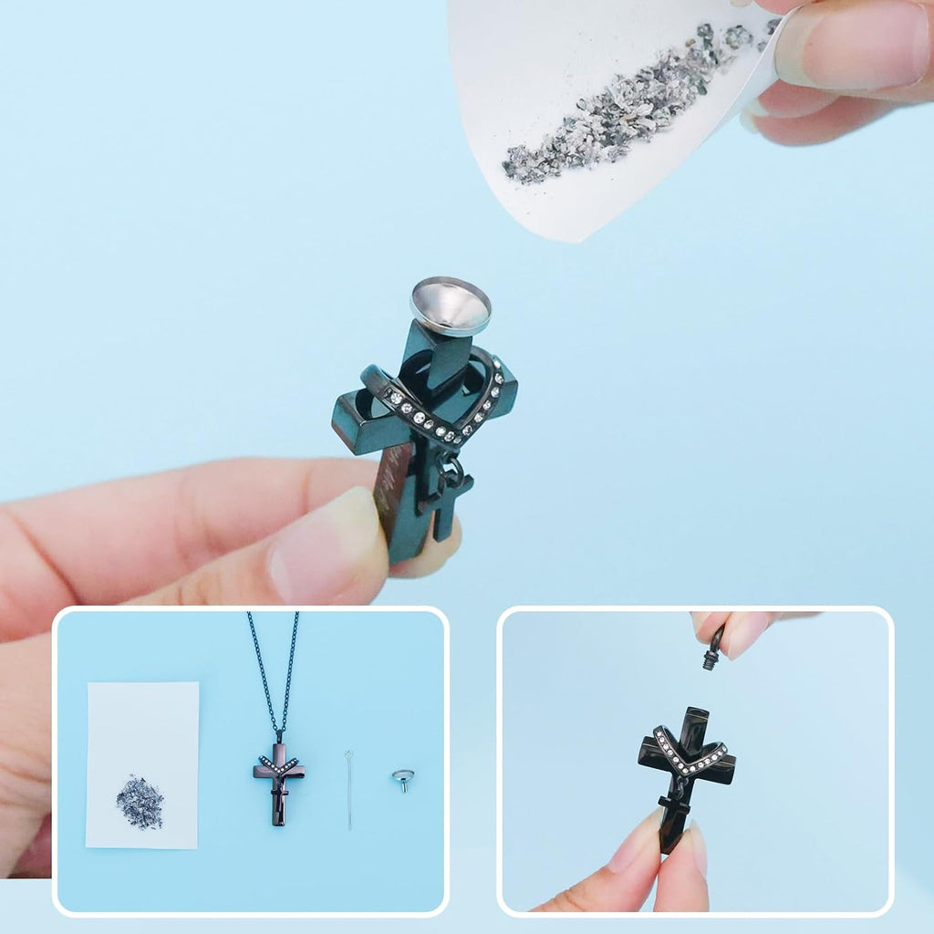 Cremation Jewelry for Ashes Pendant - Cross Urn Necklace with Mini Keepsake Urn Memorial Ashes Jewelry - With Me Always