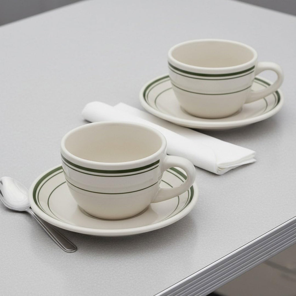 Original 1950 Classic Jersey Diner Coffee Cup and Saucer, Two 2-Piece Sets