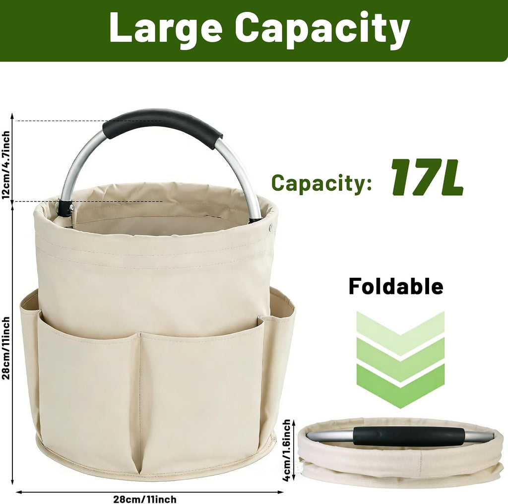 17L Foldable Cleaning Caddy with Handle - Portable Oxford Fabric Storage Bucket, Organiser for Cleaning Supplies