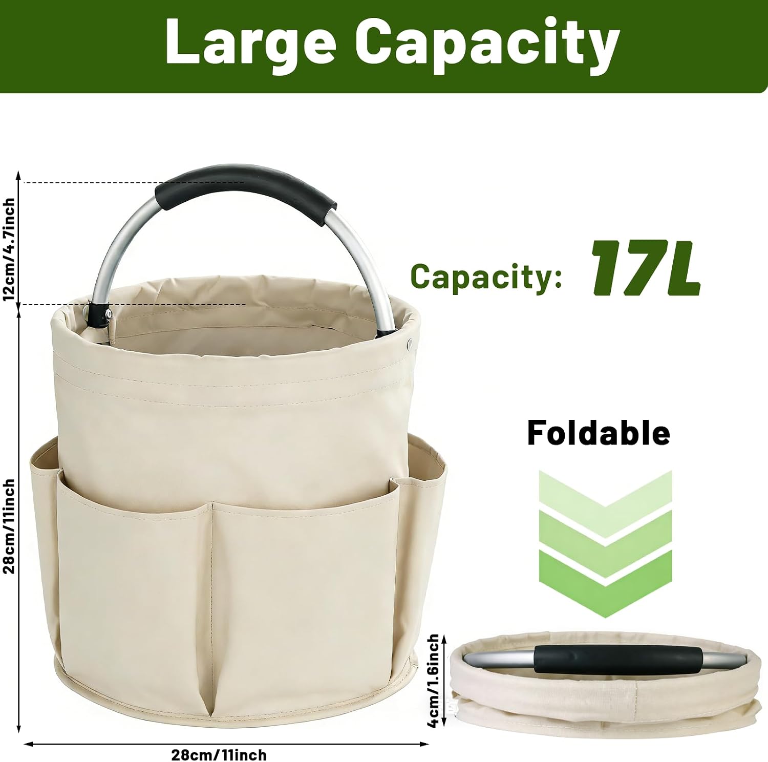 17L Foldable Cleaning Caddy with Handle - Portable Oxford Fabric Storage Bucket, Organiser for Cleaning Supplies