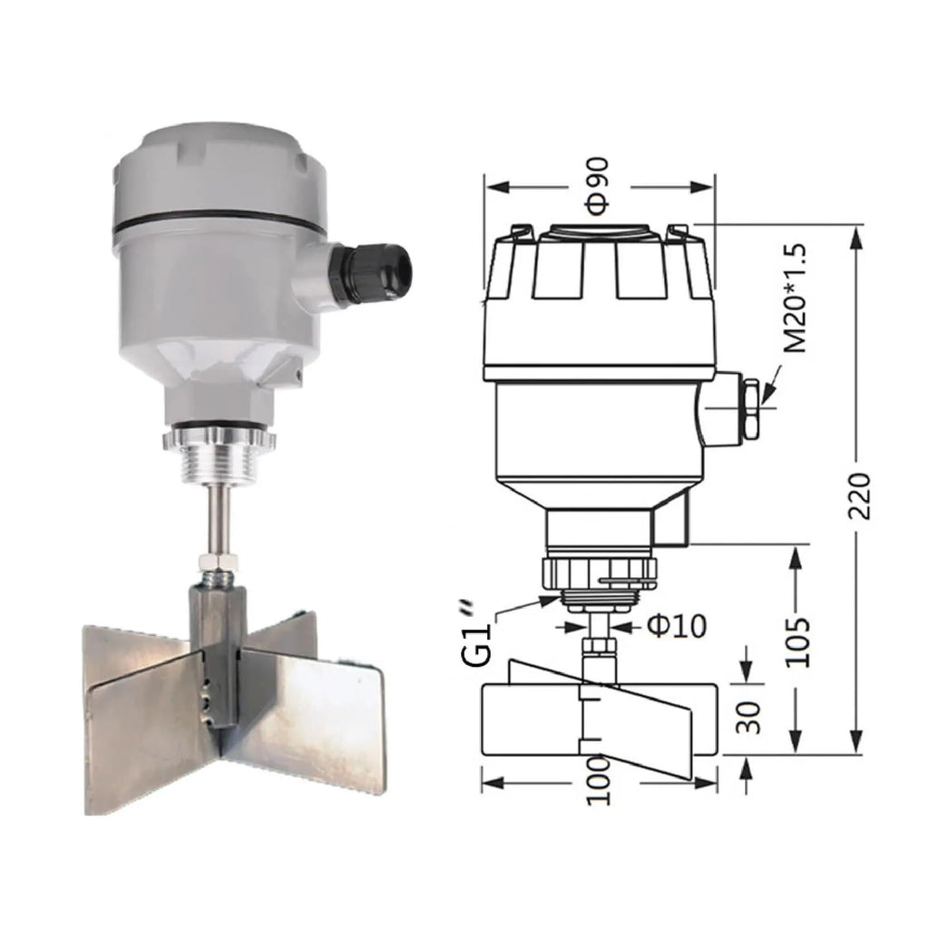 24V/110V/220V Rotary Paddle Level Switch, Durable Industrial Solids Paddle Switch, Reliable Point Level Sensor for Solids(Flange Tube Type,24VDC)