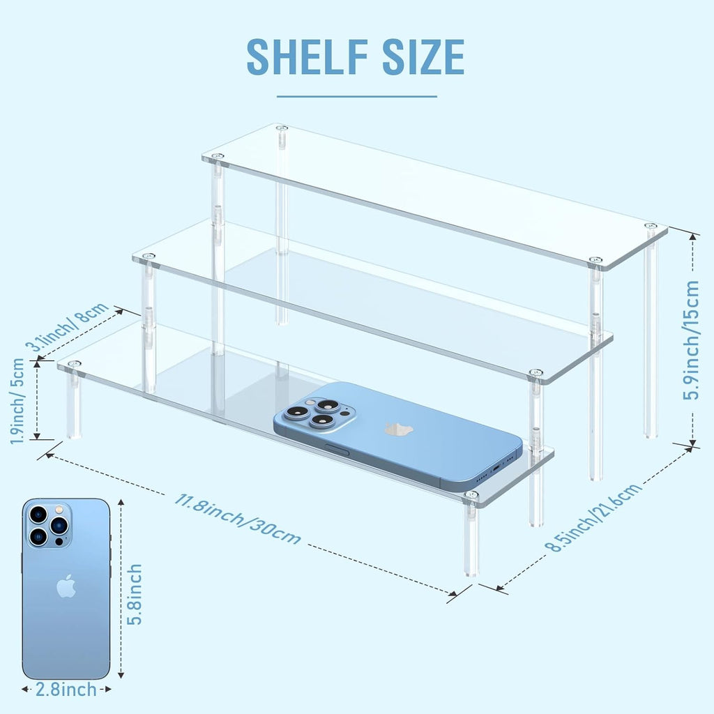 Acrylic Display Risers, 3 Tier Perfume Organizer, Clear Cupcake Stand | Large Shelf Risers for Figures, Dessert