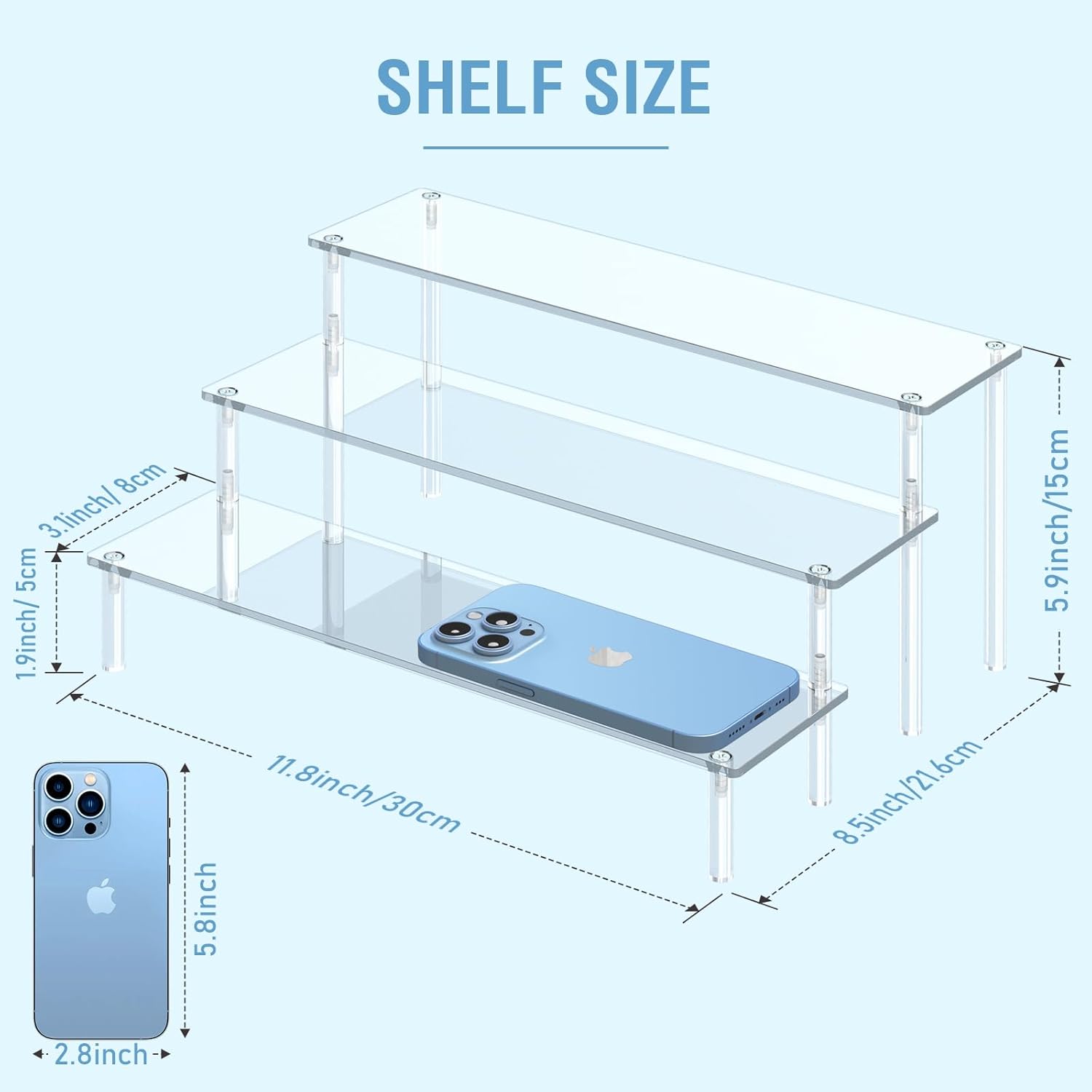 Acrylic Display Risers, 3 Tier Perfume Organizer, Clear Cupcake Stand | Large Shelf Risers for Figures, Dessert