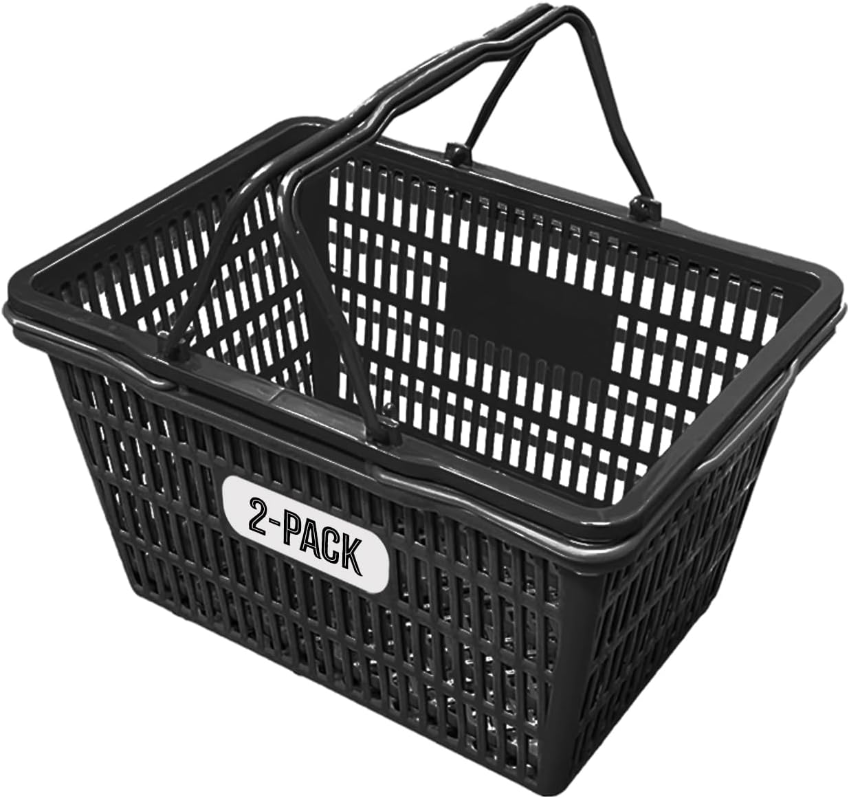 Stackable Plastic Shopping Baskets, Black, Easy-Grip Handles for Grocery, Retail, Liquor Stores, Home Use (Black