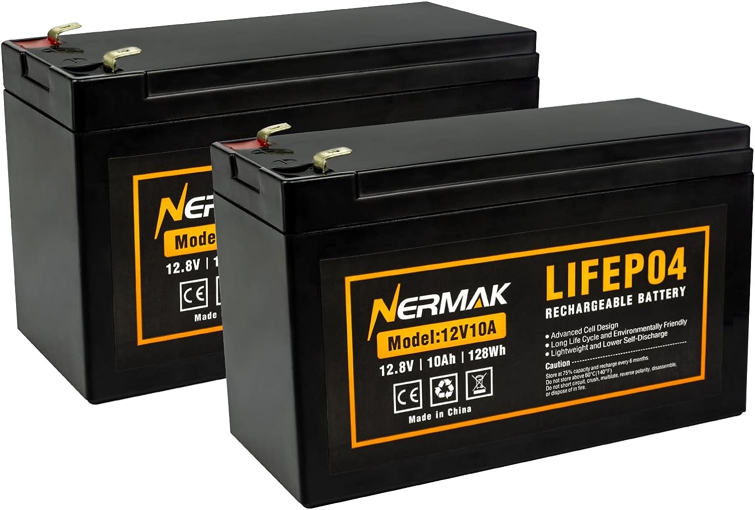 2 Pack 12V 10Ah Lithium Ion LiFePO4 Deep Cycle Battery, 2000+ Cycles Rechargeable Battery for Solar/Wind Power