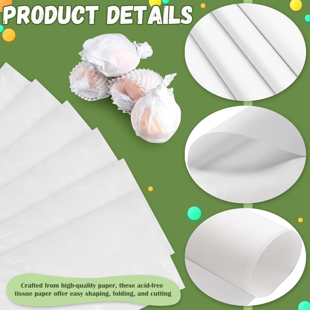 200 Sheets 15 x 20 inch Unbuffered Acid Free Tissue Paper for Storage | White Acid Free Archival Tissue Paper, No