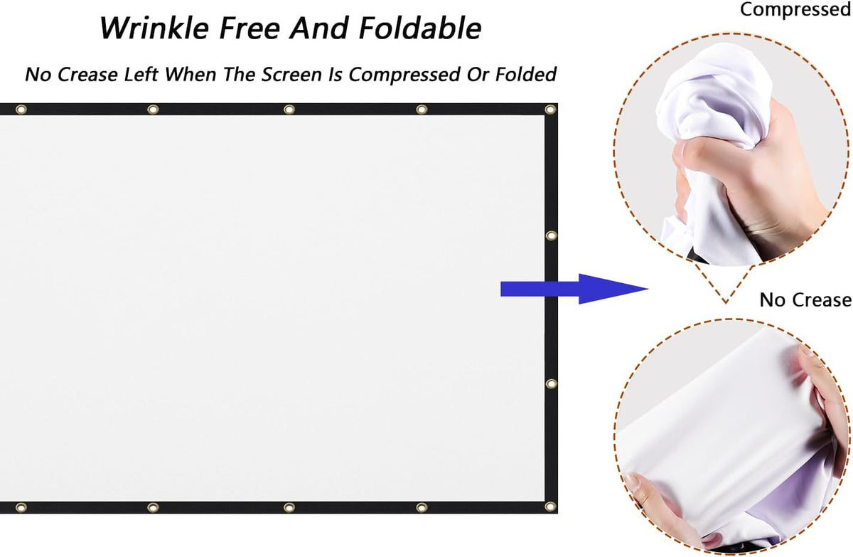 150 inch Projection Screen 16:9 Foldable Anti-Crease Portable Projector Movies Screen for Office Home Theater Indoor