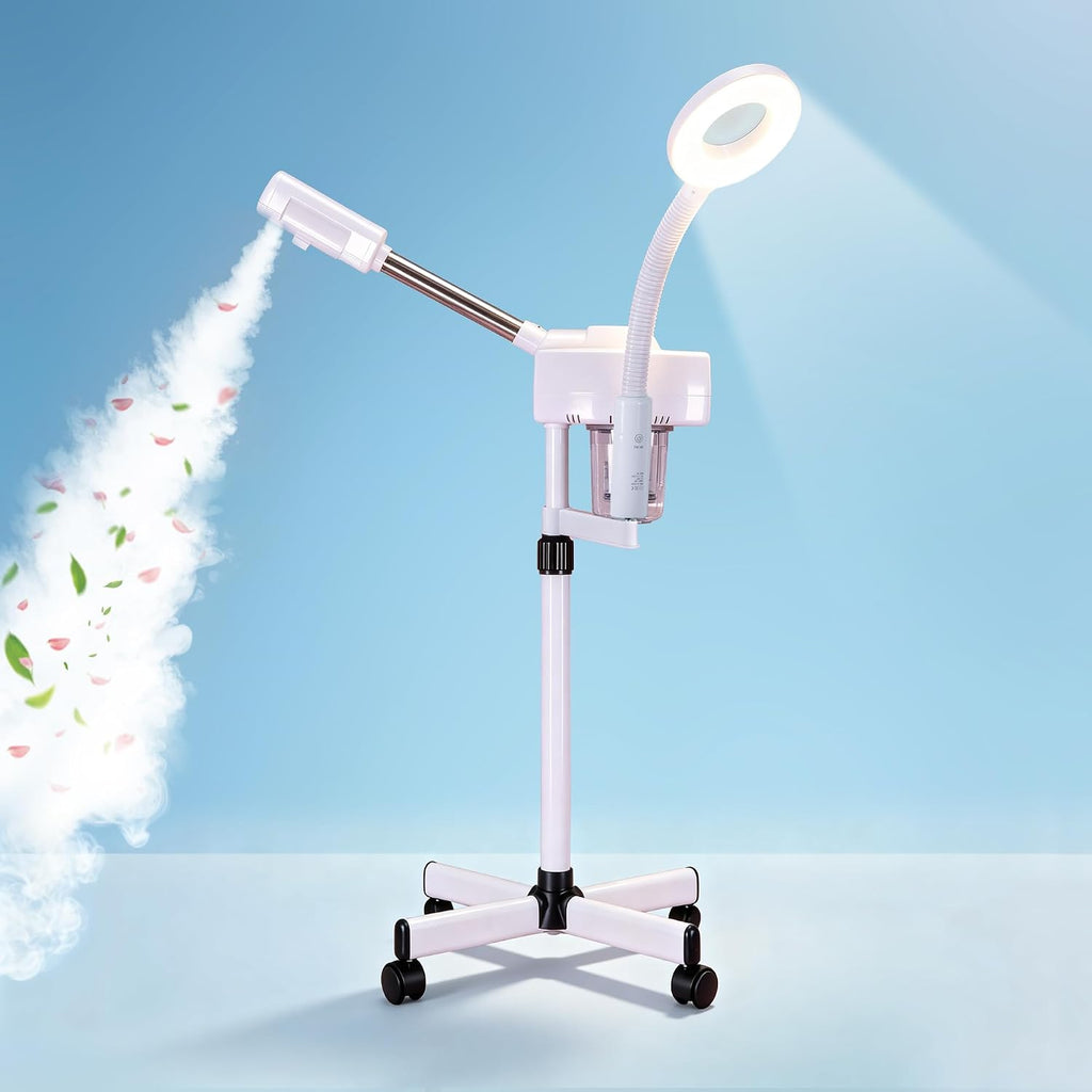 2 in 1 Facial Steamer 5X Magnifying Lamp - Hot Ozone Spa Machine, Mist Face Salon Beauty Skin Care Equipment