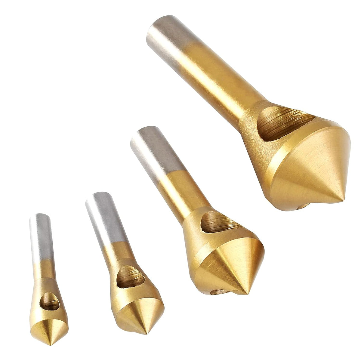 Bonsicoky 4PCS Titanium Coated Countersink Chamfer Deburring Tool Set