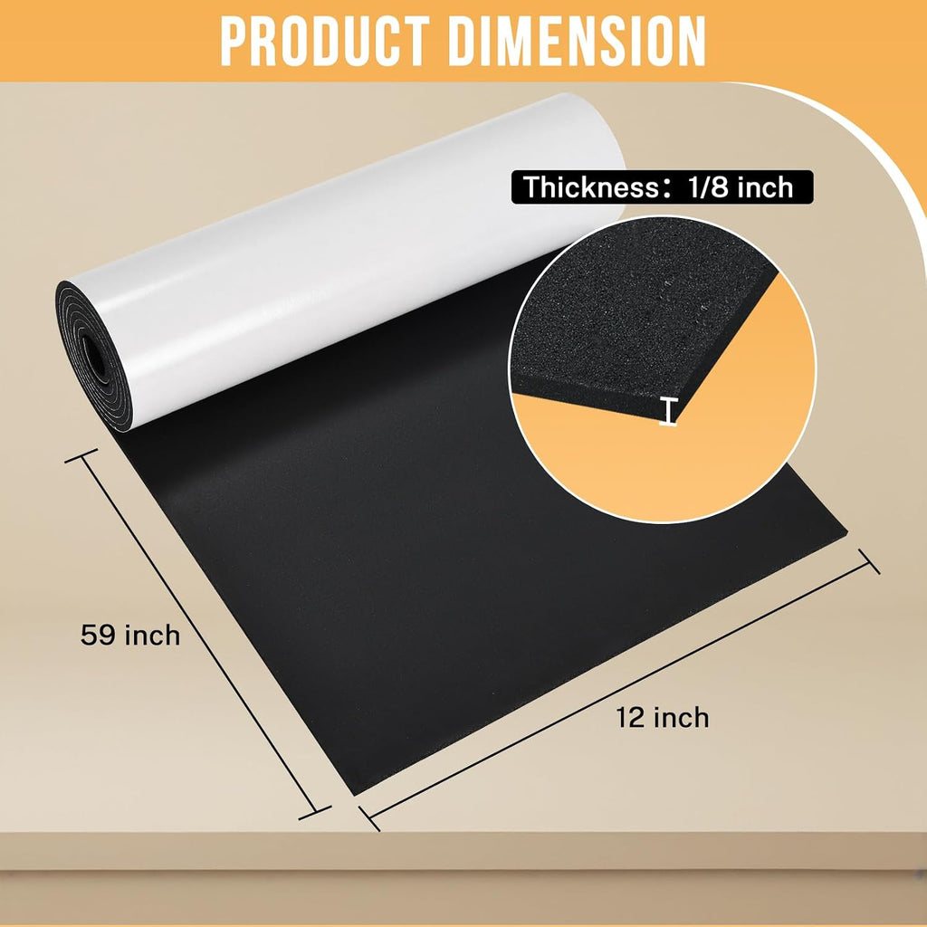 Neoprene Foam Sheet 12" x 59" x 1/8" Adhesive Backing Roll