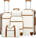 Luggage Sets 5 Piece, Suitcases With Wheels, PC+ABS Hardshell Luggage Set with Spinner Wheels, TSA Lock (White Brown)