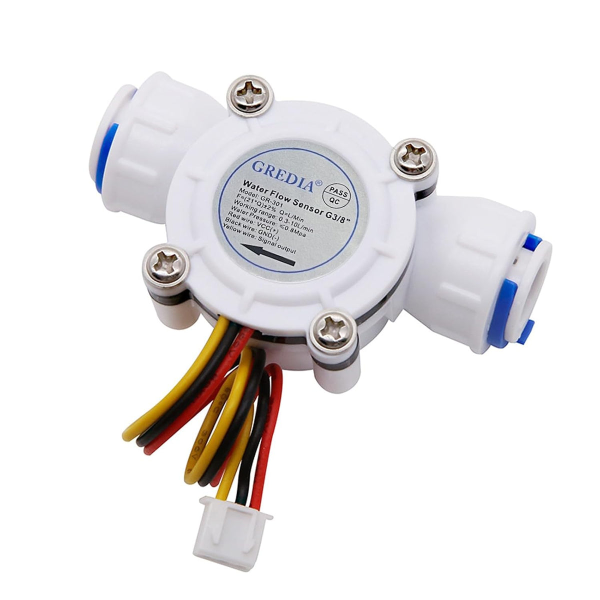 3/8" Quick Connect Water Flow Sensor Food-Grade Switch Hall Effect Flowmeter Fluid Meter Counter 0.3-10L/min