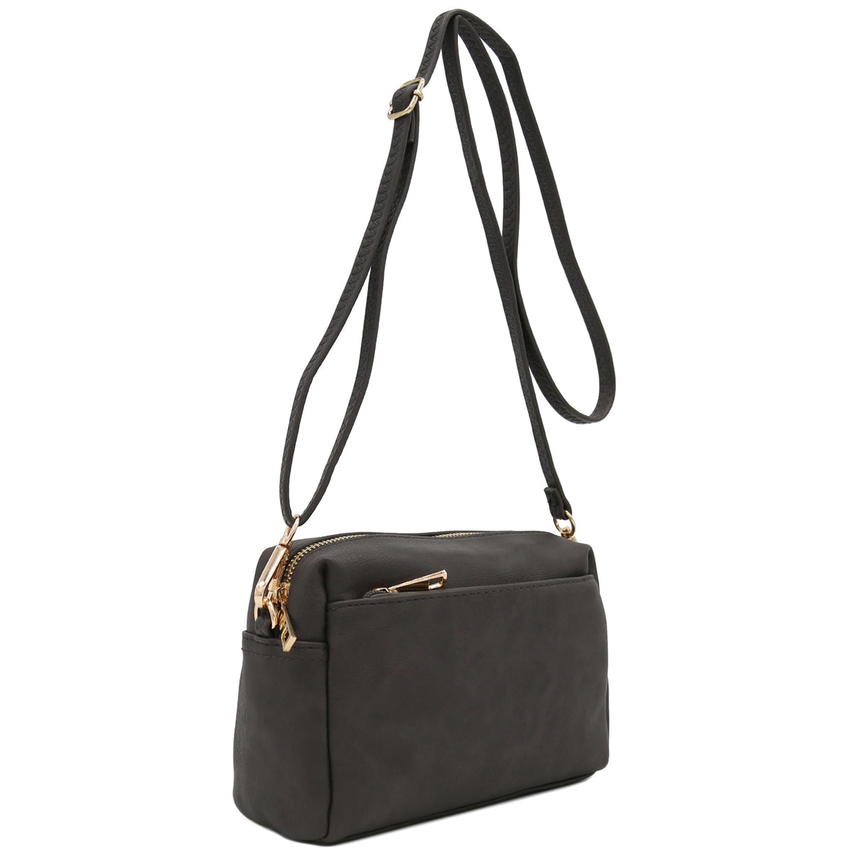 Triple Zip Small Crossbody Bag (Dark Gray)