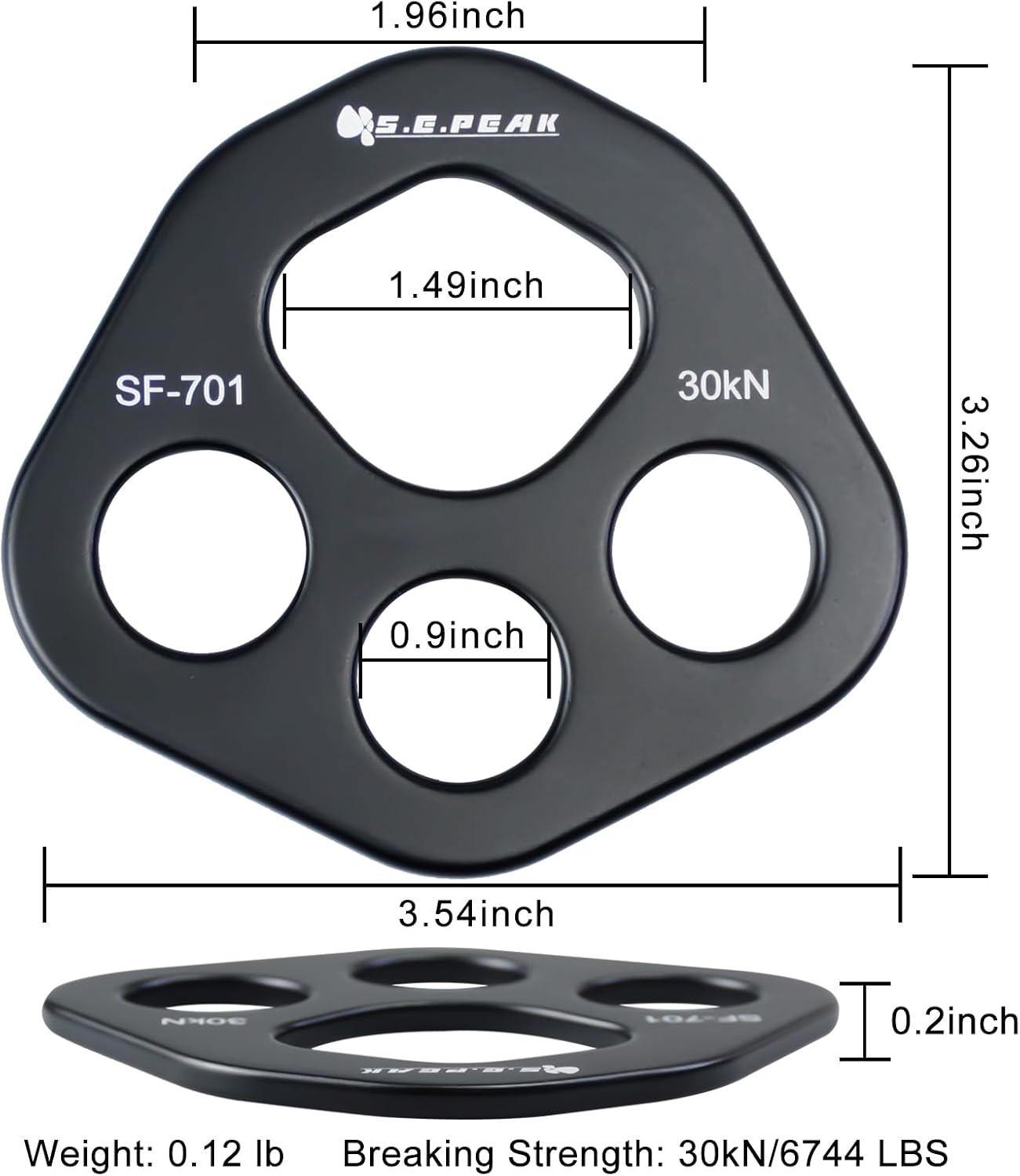 SEPEAK 30kN Rigging Plate, Force Divider Plate Bear, Anchor Multipliers Connector Gear for Yoga Hammock Descender