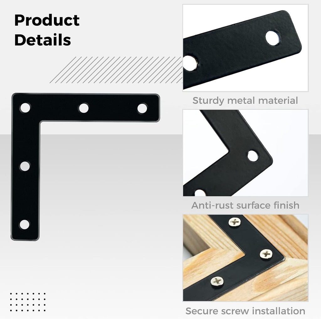 Flat Corner Braces, 20 Pcs 3.15x3.15" L Right Angle Braces, Repair Mending Plates for Wooden Frames Beds Tables