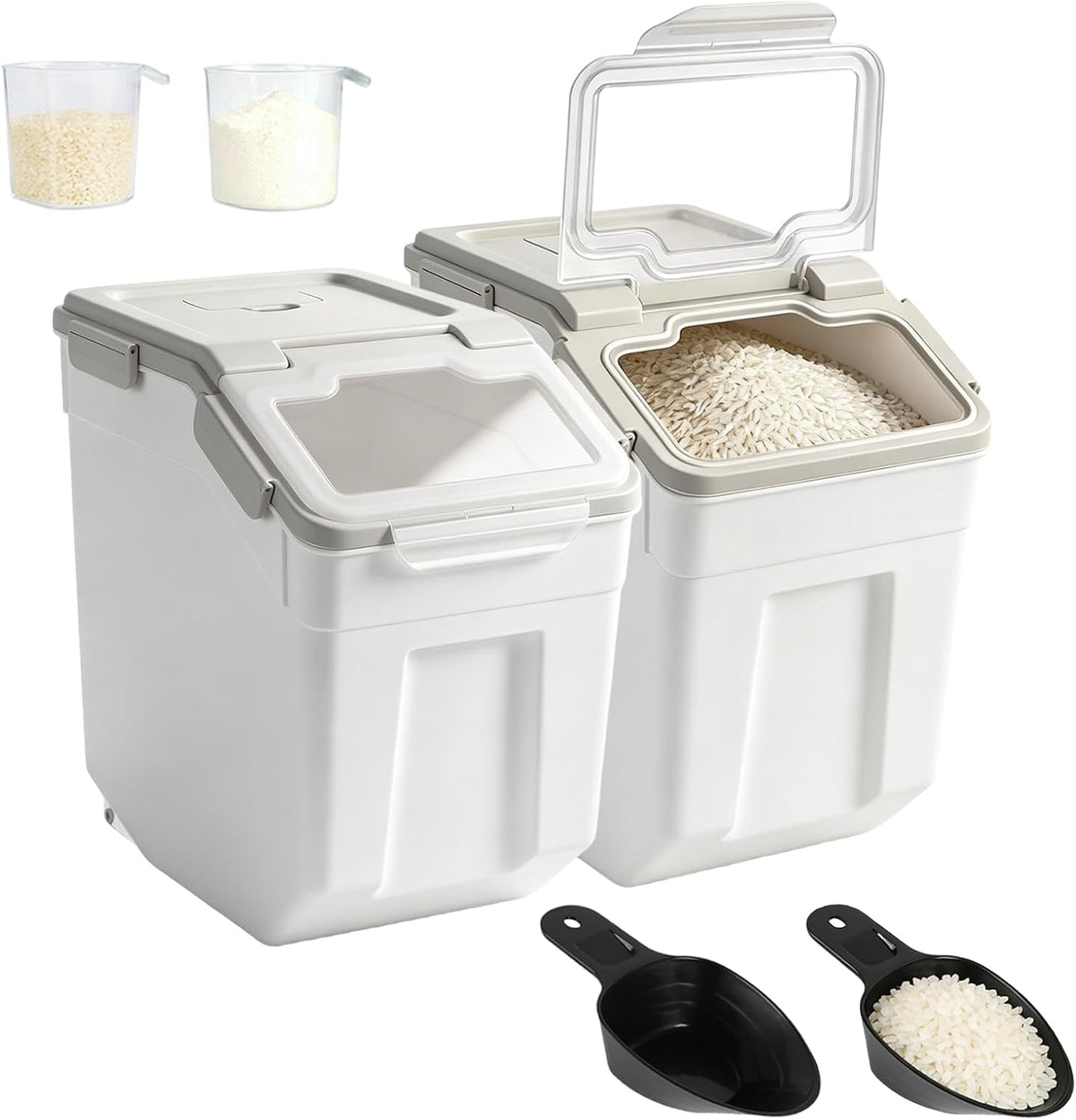 2 Pack 50lb Flour & Rice Storage Container, Rice Bucket (Grey)