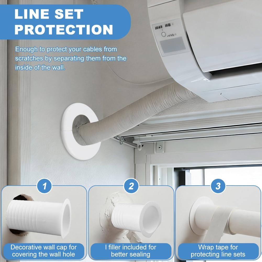 Mini Split Line Set Cover & Wall Sleeve Combo Kit AC Line Set Covers for Outside Units for Air Conditioning Systems