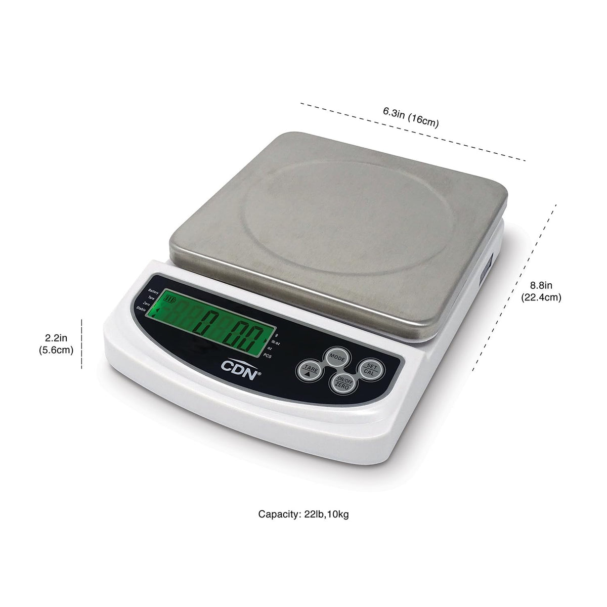 Portable Digital Kitchen Scale 22 lb. Capacity, Backlit Easy-to-Read Display, White - Perfect for Precise Portion
