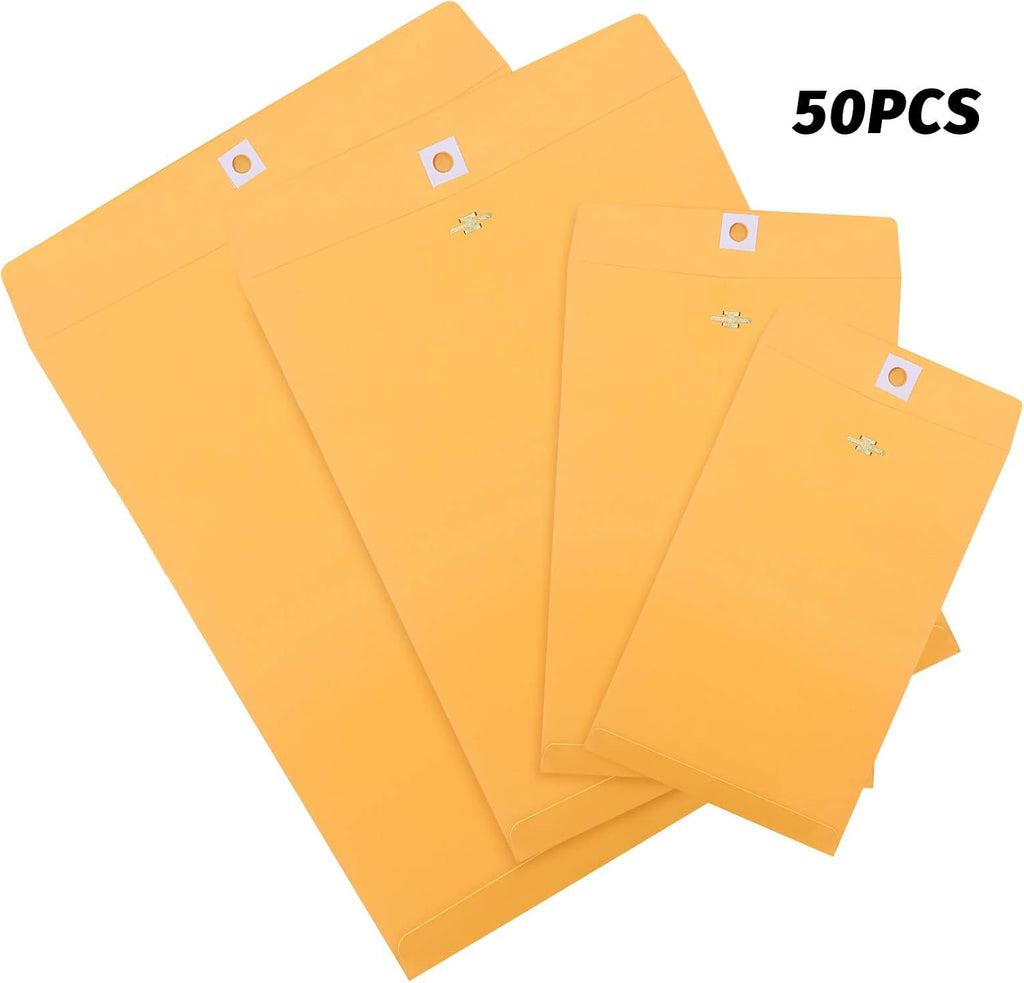 50 Pcs Manilla Envelopes 4 Sizes Kraft Clasp Envelopes, Yellow