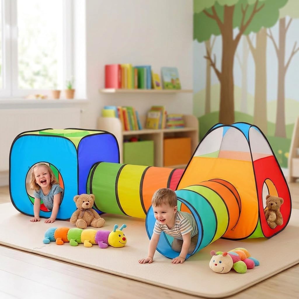 4 in 1: Play Tent With Crawling Tunnel, Partial Ball Pit, and Playhouse - Children's Baby Tent With Bag