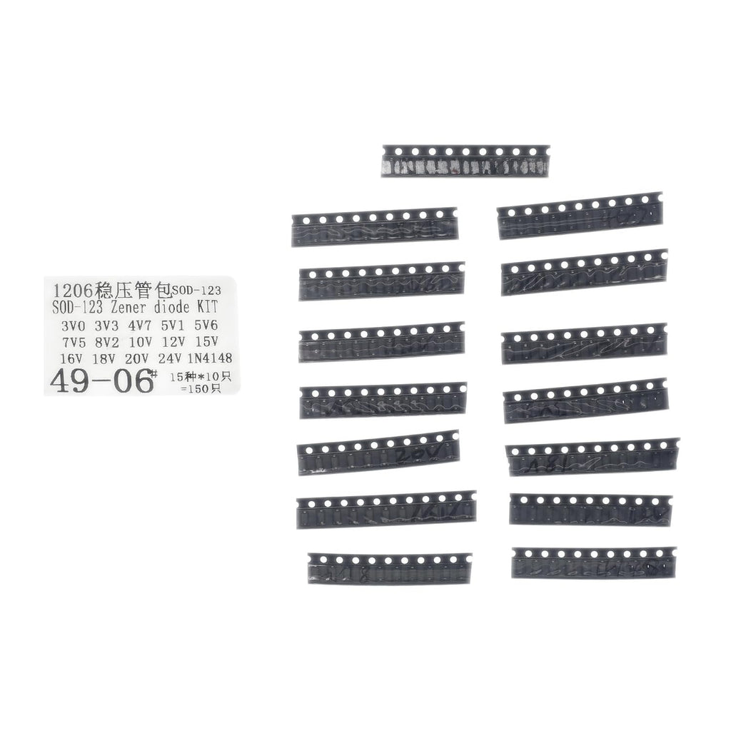 150 Pcs 0.5W Zener Diode Kit 14 Values 3V-24V SOD-123 Plus 1N4148