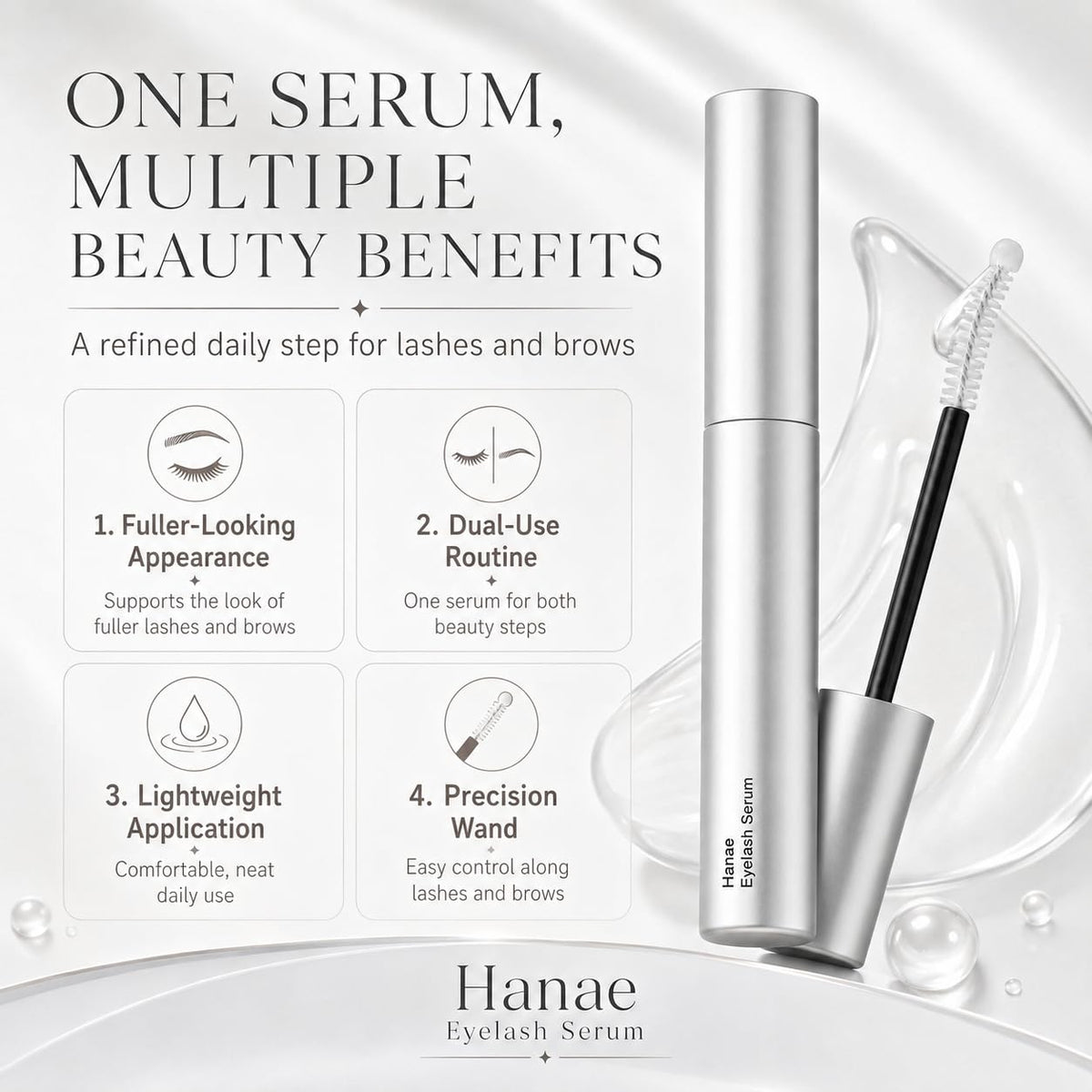 Hanae Eyelash Serum, Lash & Brow Serum for Fuller-Looking Appearance