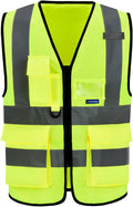 ANSI/ISEA Standard Class 2 Hi-Vis Vest, Mic Tabs, Zip, Yellow, XL | Yellow XL Class 2 safety vest with 7 pockets