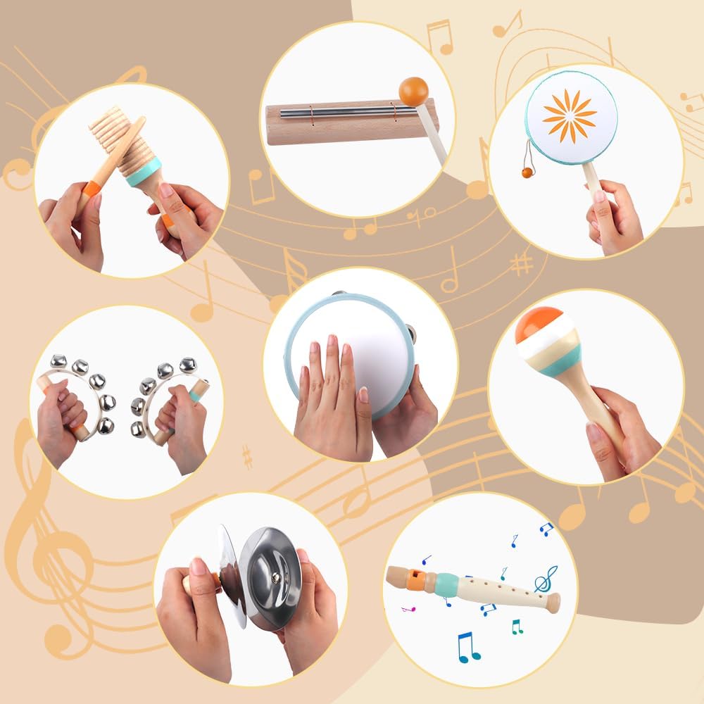 Toddlers Musical Instruments-Baby Montessori Wooden Toys for 18 Month+ | Kids Percussion Instruments Musical Toy for
