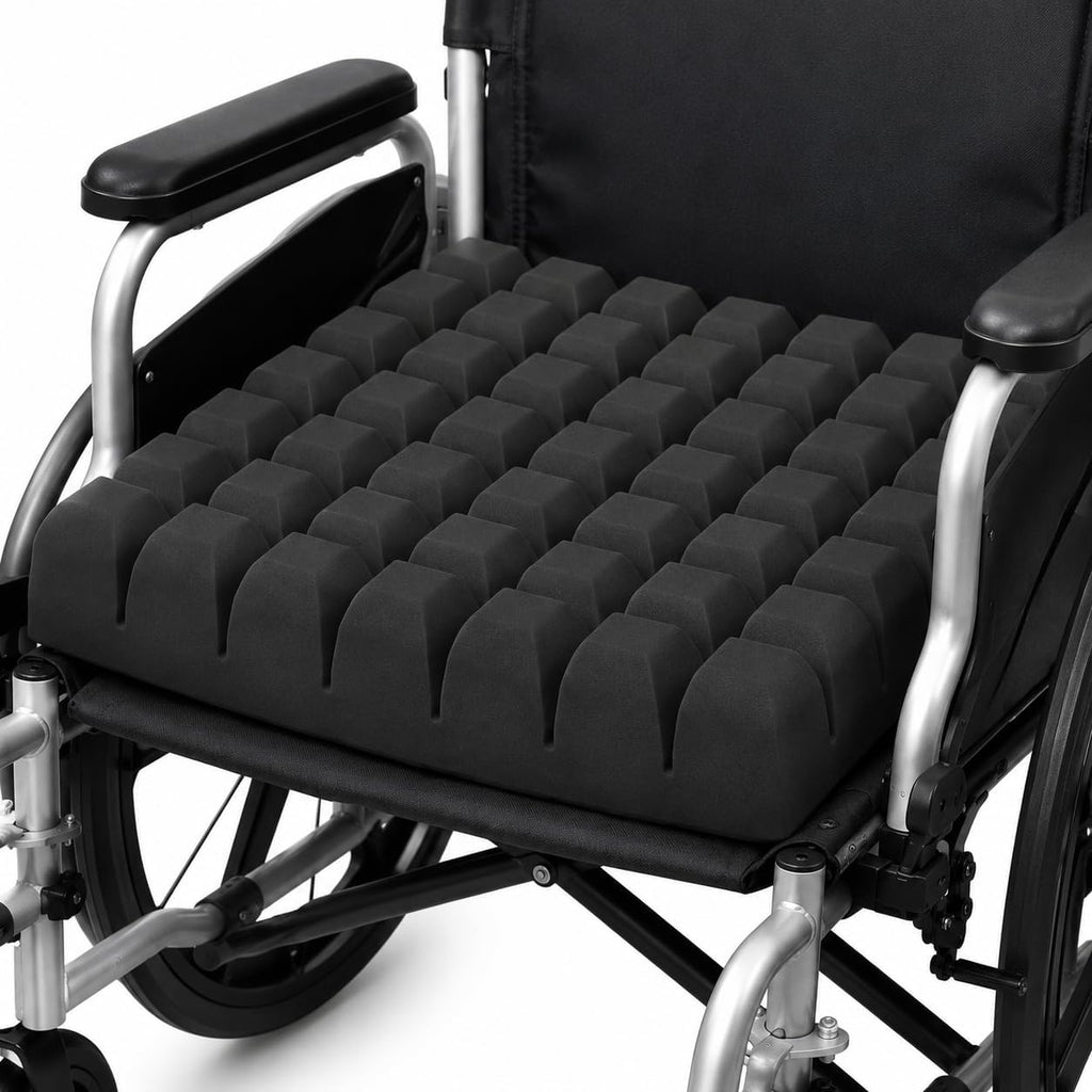 Wheelchair Seat Cushion, Waffle Foam Pad, 18 x 15.7 x 3 in, Black