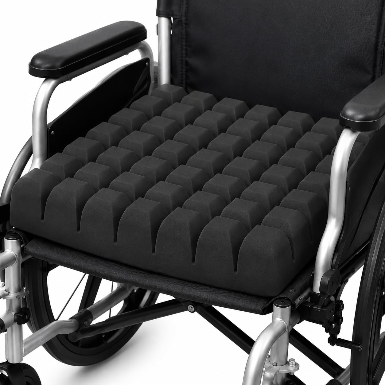 Wheelchair Seat Cushion, Waffle Foam Pad, 18 x 15.7 x 3 in, Black