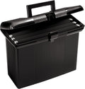 Portable File Box with File Rails, Hinged Lid with Double Latch Closure, Black, 3 Black Letter Size Hanging Folders