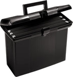 Portable File Box with File Rails, Hinged Lid with Double Latch Closure, Black, 3 Black Letter Size Hanging Folders