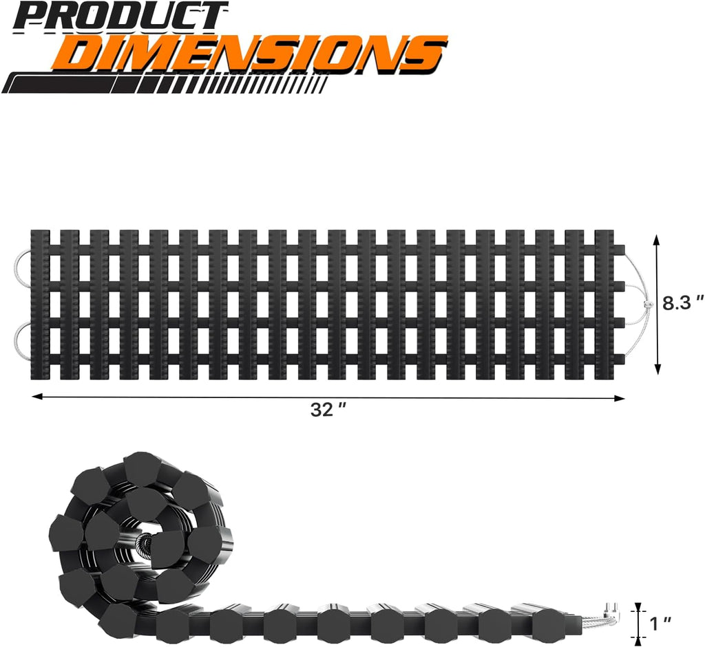 2 Pack Tire Traction Mats for Snow Portable Recovery Tracks for Vehicle in Mud, Snow, Ice, and Sand, 32" Coilable