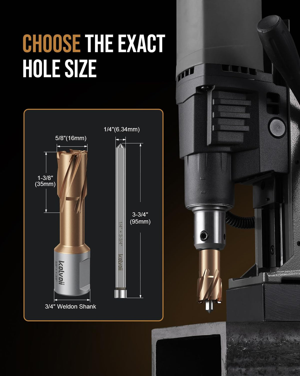Kolvoii TCT Annular Cutter, 5/8" Diameter x 1-3/8" Depth, Mag Drill Bit