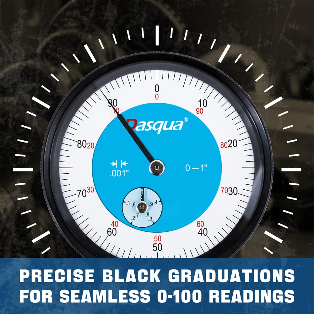 Dasqua Industrial Dial Indicator, Precision Dial Gauge, 0-1" Measuring Range