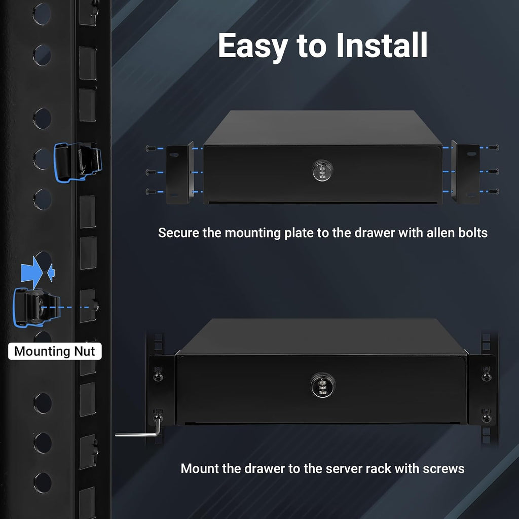 2U Rack Mount Drawer, Server Rack Drawer w/Combination Lock