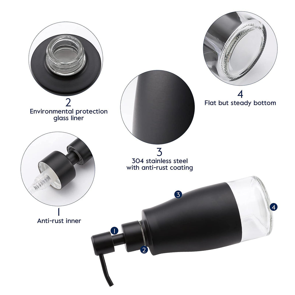Black Soap Dispenser with Coaster and Stickers - 11 OZ / 320 ML