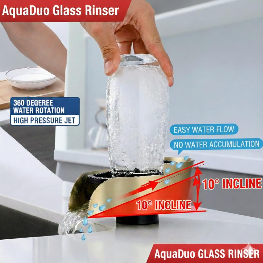 AquaDuo Glass Rinser and Kitchen Sink Sprayer Combo, Stainless Steel Cup Washer, Cup Cleaner for Sink, Bar Glass