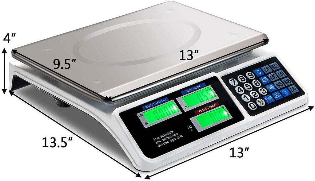 66 LB Digital Scale Price Computing Deli Electronic Counting Weight with Dual Clear LCD Display, Stainless Steel Top