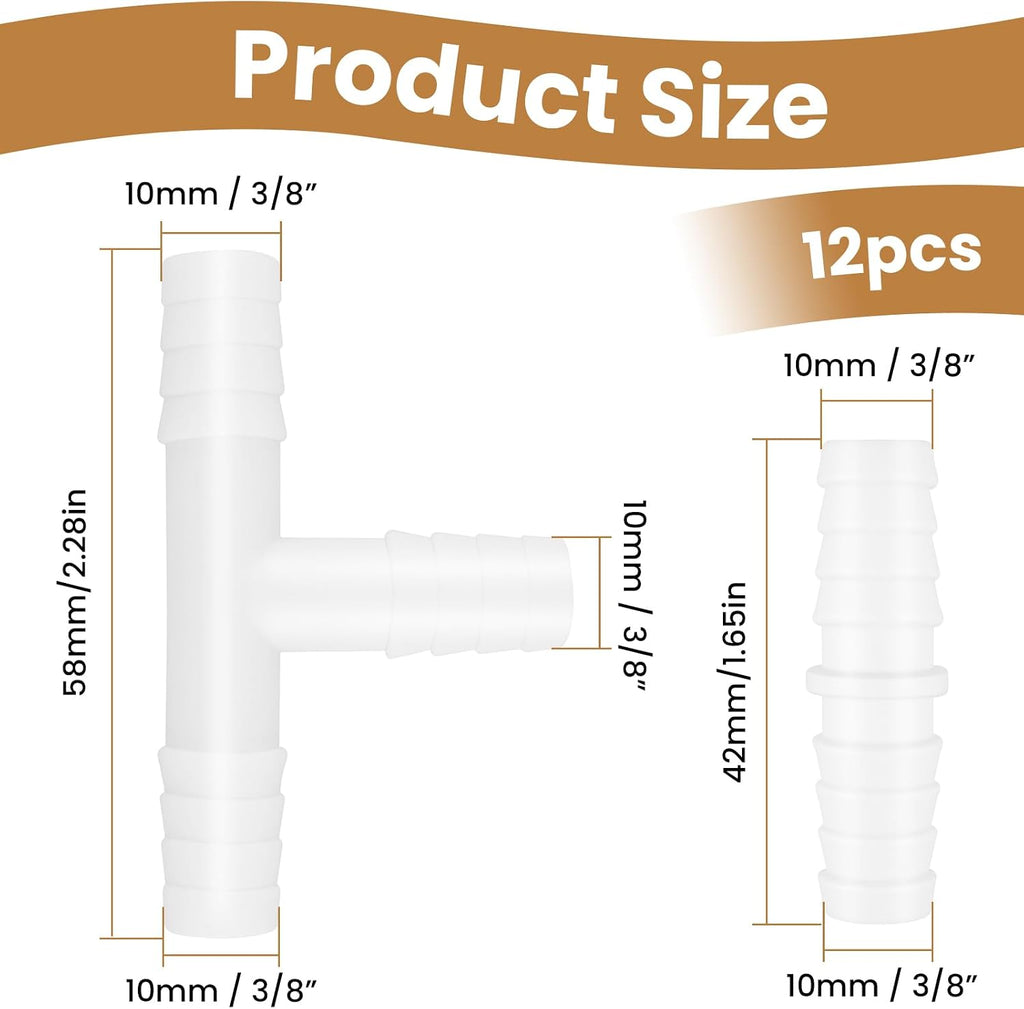 12Pcs 3/8" Plastic Hose Barb Fittings
