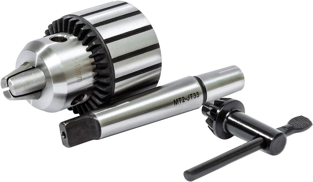 Drill Press Chuck 1/32"-1/2"(1-13mm) MT2-JT33 Lathe Drill Chuck with MT2 Morse Taper Arbor and Chuck Key 3-Jaw for Lathes Drilling Machine